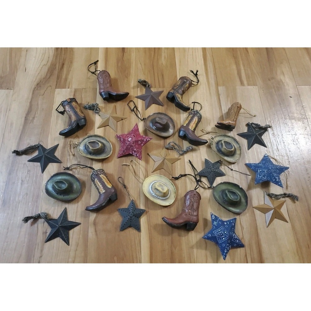 Vtg Country Western Cowboy Cowgirl Ornaments Decor Boots Hats Stars Lot Of 25